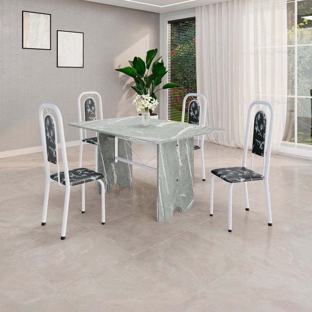 Conjunto Sala de Jantar com 4 Cadeiras Lara Preto / Branco