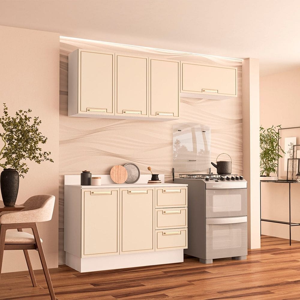 Cozinha Completa 3 Peças 224,5cmx200cm Branco/Creme