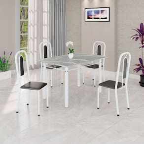 Conjunto Sala de Jantar com 4 Cadeiras Lívia Preto / Branco