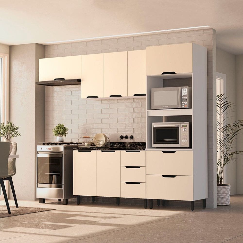 Cozinha Completa 4 Peças sem Tampo Meena Branco/Creme/Preto