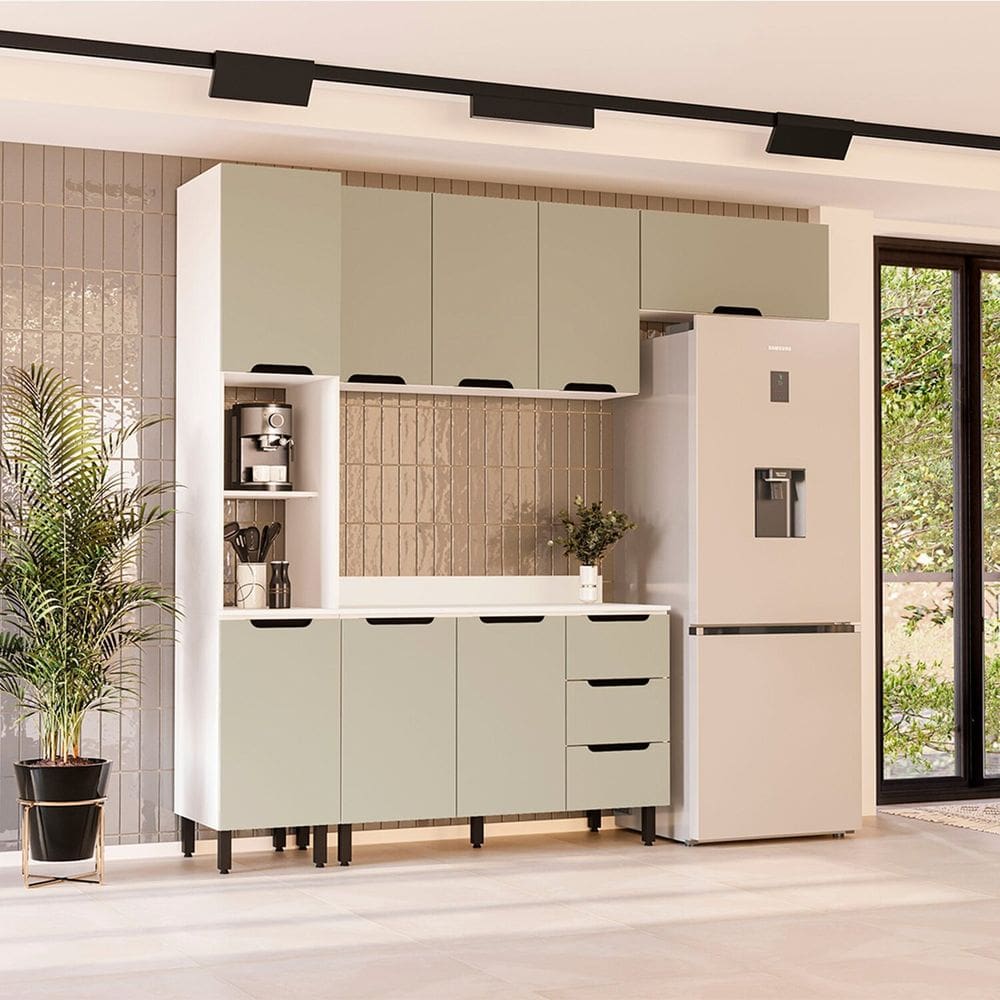 Cozinha Completa 4 Peças 224,5cm X 240cm Meena Branco/Verde Oliva