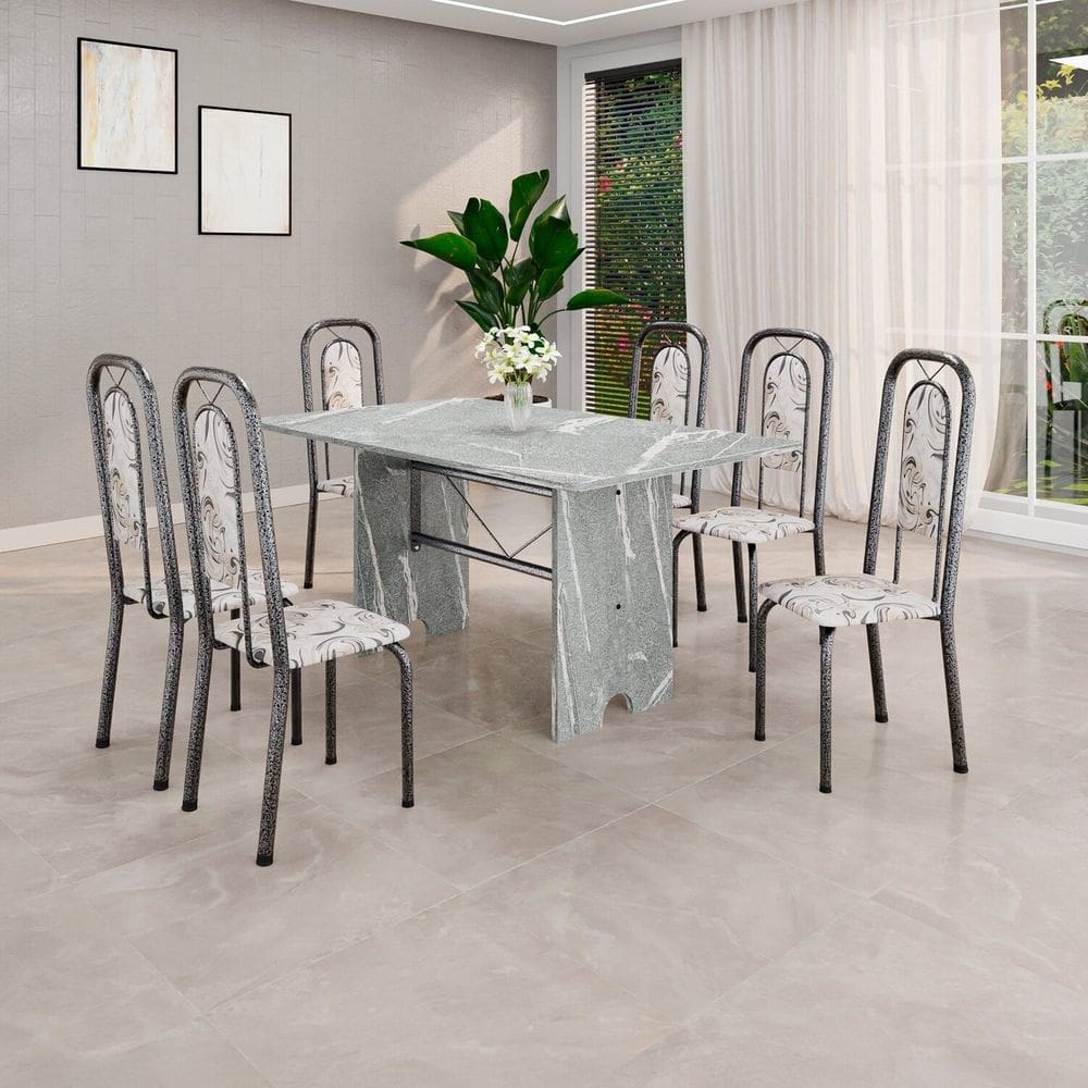 Conjunto Sala de Jantar com 6 Cadeiras Lara Arabesco / Prata