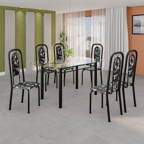 Conjunto de Mesa Tubular com 6 Cadeiras Lara Preto
