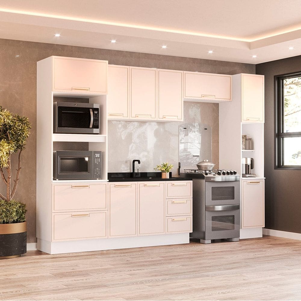 Cozinha Completa 5 Peças 224,5cmx310cm Amara Branco/Creme