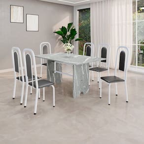 Conjunto Sala de Jantar com 6 Cadeiras Lara Preto / Branco