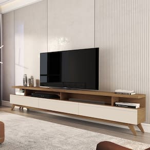 Rack para Tv 86 Polegadas Pés em Madeira Maciça Freijó/Off White