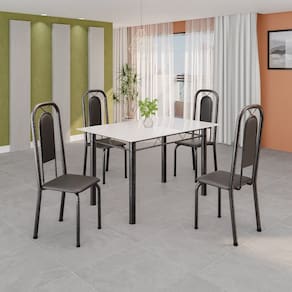 Conjunto Sala de Jantar com 4 Cadeiras Lara Preto / Prata