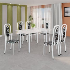 Conjunto de Mesa Tubular com 6 Cadeiras Lara Preto / Branco