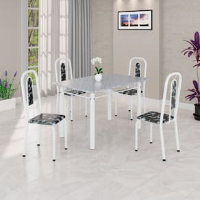 Conjunto Sala de Jantar com 4 Cadeiras Lívia Preto / Branco