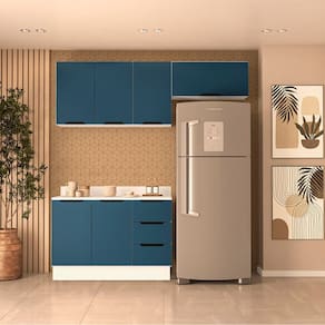 Cozinha Completa 3 Peças 224,5x200cm Meena Branco/Azul