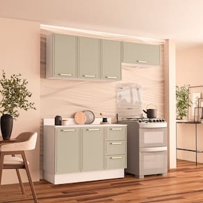Cozinha Completa 3 Peças 224,5cmx200cm Branco/Verde Oliva
