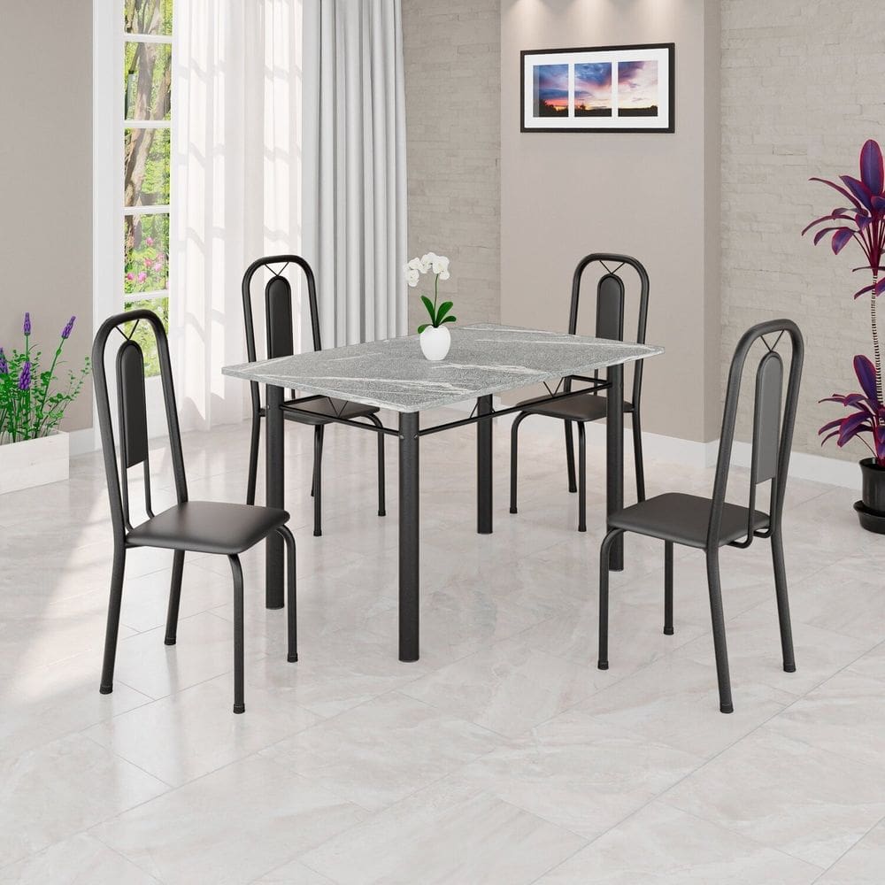 Conjunto Sala de Jantar com 4 Cadeiras Lívia Preto