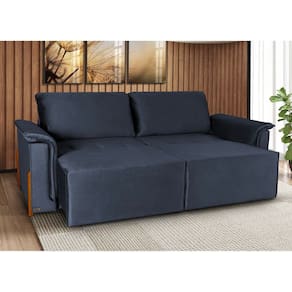 Sofá Cama Retrátil Veludo 3 Lugares Atlanta Platinum Azul