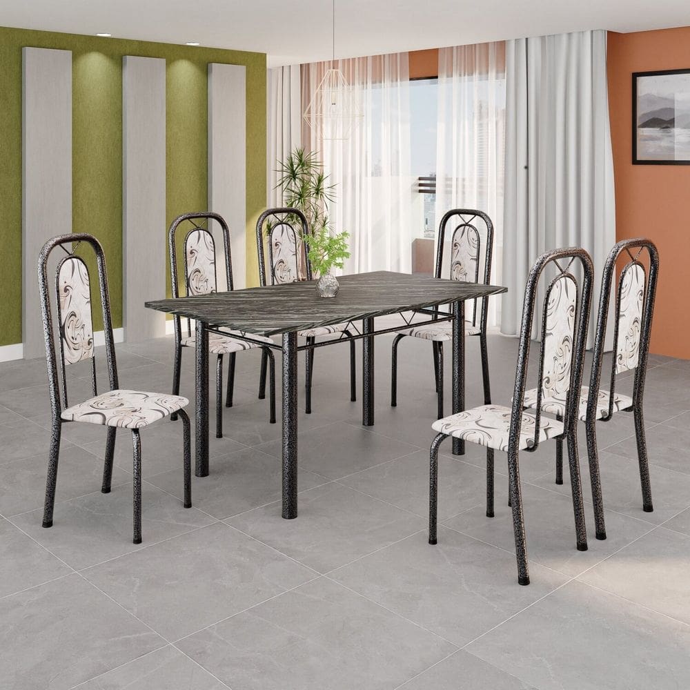 Conjunto Sala de Jantar com 6 Cadeiras Lara Arabesco / Prata