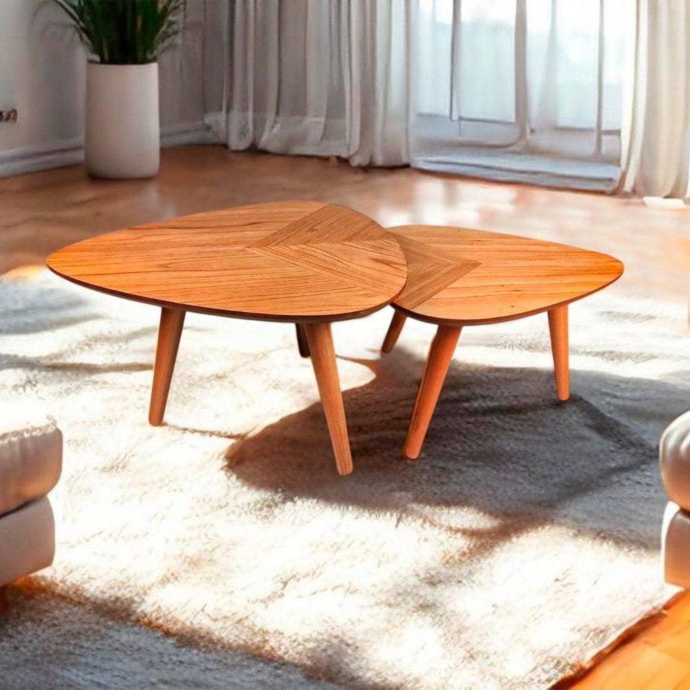 Conjunto Mesa de Centro 35x50 Cm Pé Palito Castanho Mel