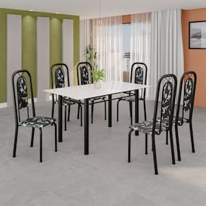 Conjunto de Mesa Tubular com 6 Cadeiras Lara Preto