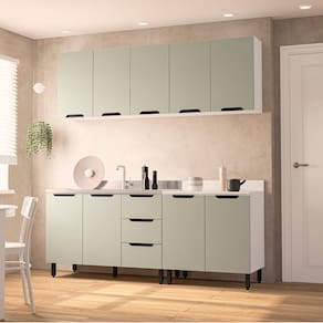 Cozinha Completa 4 Peças sem Tampo Meena Branco/Verde Oliva
