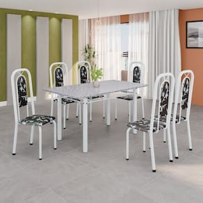 Conjunto Sala de Jantar com 6 Cadeiras Lara Preto / Branco