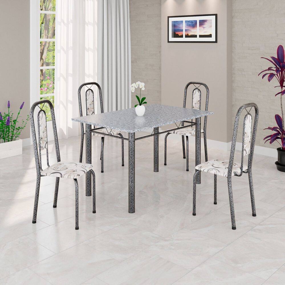 Conjunto Sala de Jantar com 4 Cadeiras Lara Arabesco/ Prata