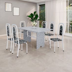 Conjunto Sala de Jantar com 6 Cadeiras Lara Preto / Branco