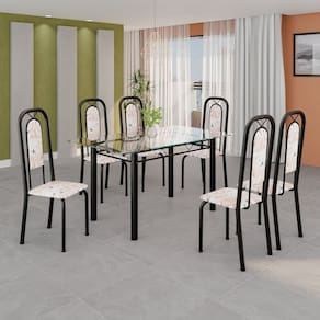 Conjunto de Mesa Tubular com 6 Cadeiras Lara Bege / Preto