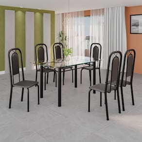 Conjunto de Mesa Tubular com 6 Cadeiras Lara Preto