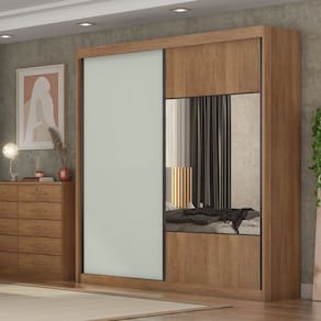 Guarda-roupa Casal Mdf 2 Portas Trieste Cumaru /Cinza