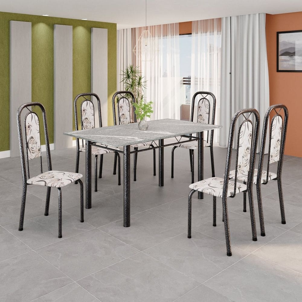 Conjunto Sala de Jantar com 6 Cadeiras Lara Arabesco / Prata