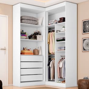 Guarda Roupa Closet Casal sem Portas Canto em L com 4 Gavetas e 3 Cabideiros Versatille Yescasa Branco