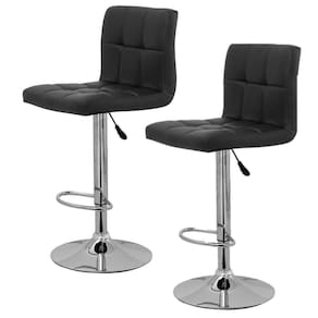 Kit Com 2 Banqueta Estofada Gomos Preta Base Giratória Cromada Altura Regulável Cozinha Bar Bancada