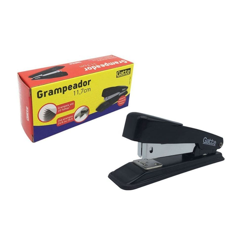 Grampeador de Mesa 11,7cm Grampeia até 20 Folhas Moderno e Resistente Grampos 24/6 e 26/6  - Gatte
