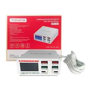 Carregador USB Inteligente com 6 Saídas | PD 45W + QC 3.0 | Carregamento Rápido para Celular e Tablet | Uso Doméstico, Escritório e Viagens
