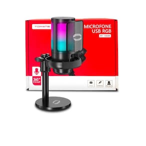 Microfone Gamer Condensador com Iluminação RGB | USB-C | Captação Direcional | Redução de Ruído | Suporte Incluso | Plug and Play