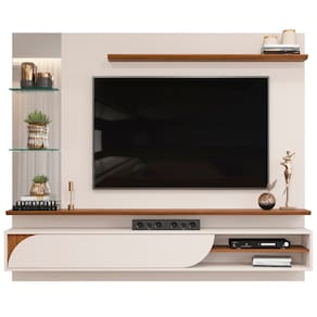 Painel Suspenso Tv 60 Pol 180 cm Ravi Off White Freijó DJ Moveis
