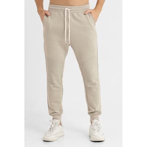 Calça Masculina Moletom Sustentável Jogger com Recorte Marrom Montanha