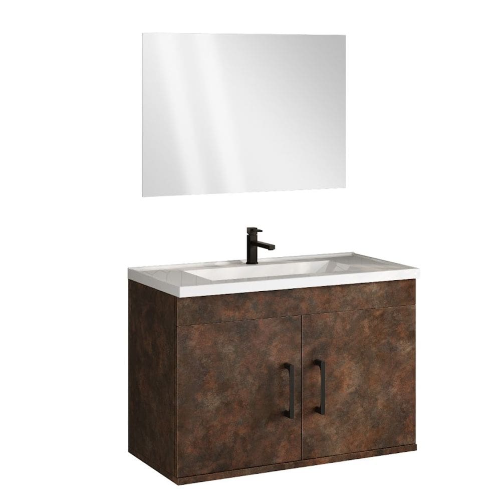 Kit Armário para Banheiro c/ Bancada e Espelho Full Corten 63 cm
