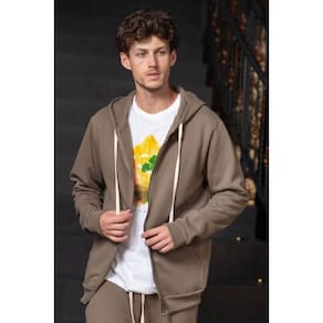 Jaqueta Masculina Básica Moletom com Ziper, Capuz Bolso Canguru Cinza Eixo