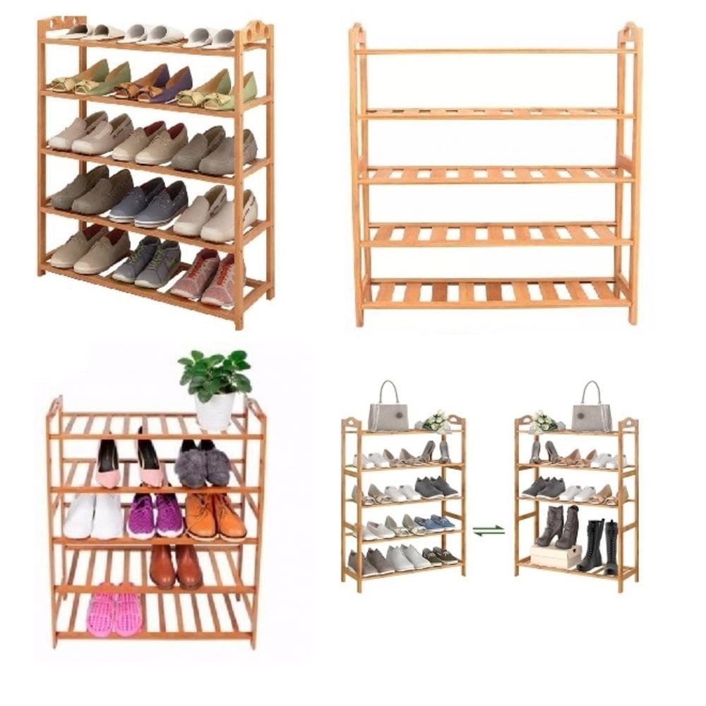Sapateira Em Bambu Estante Organizador 15 Pares De Sapato Calcados 5 Prateleiras Ecologica Luxo