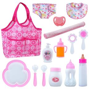 Conjunto de alimentação para bonecas BABESIDE com bolsa de fraldas, garrafas de 15 unidades