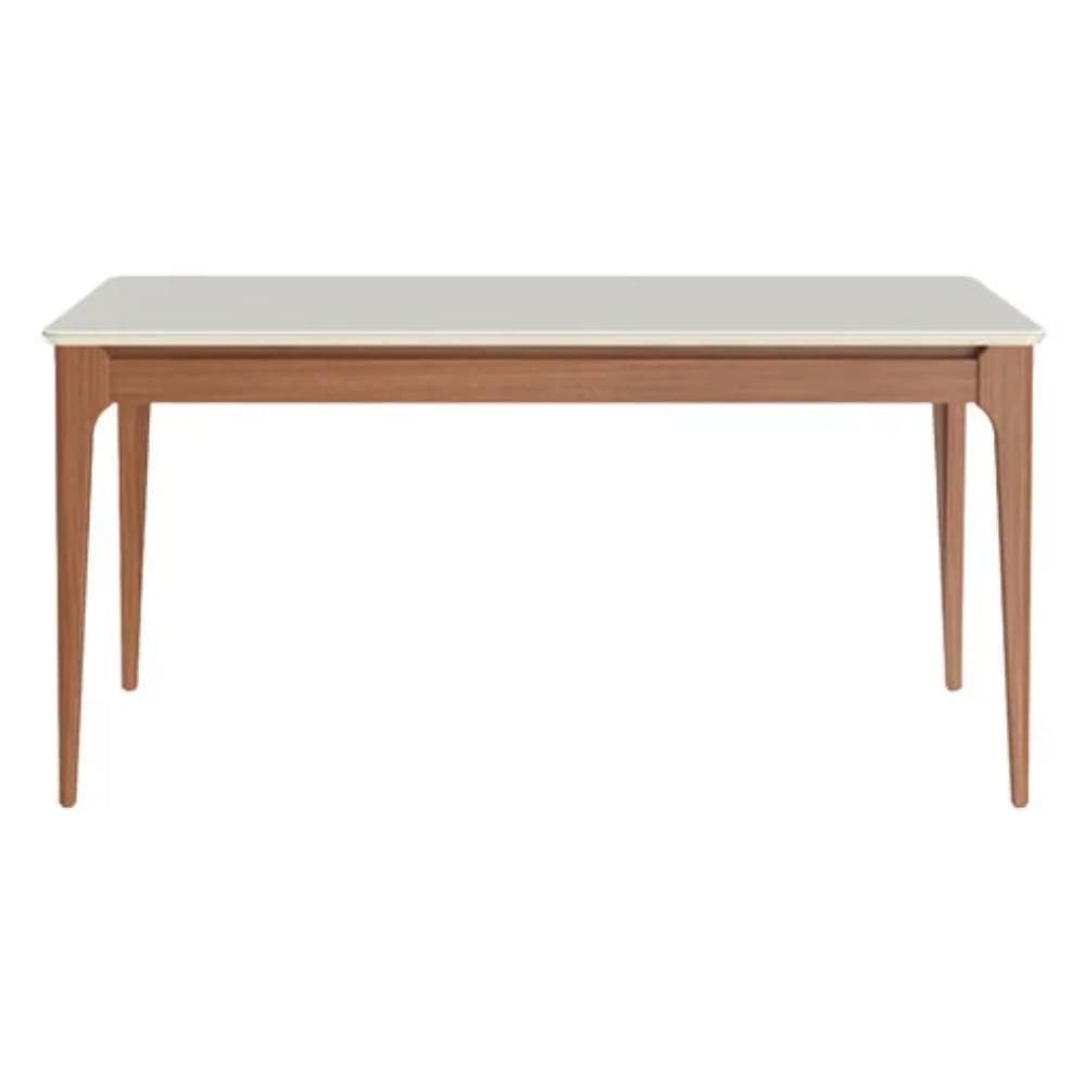 Mesa de Jantar Retangular com Tampo de Vidro Addar Off White e Natural 160cm