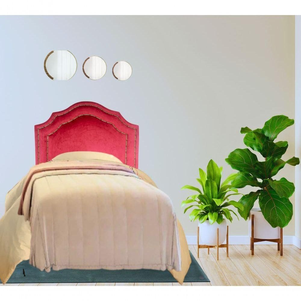 Cabeceira Solteiro Cama Box Deluxe Em Veludo Vermelho Dupla Tacha