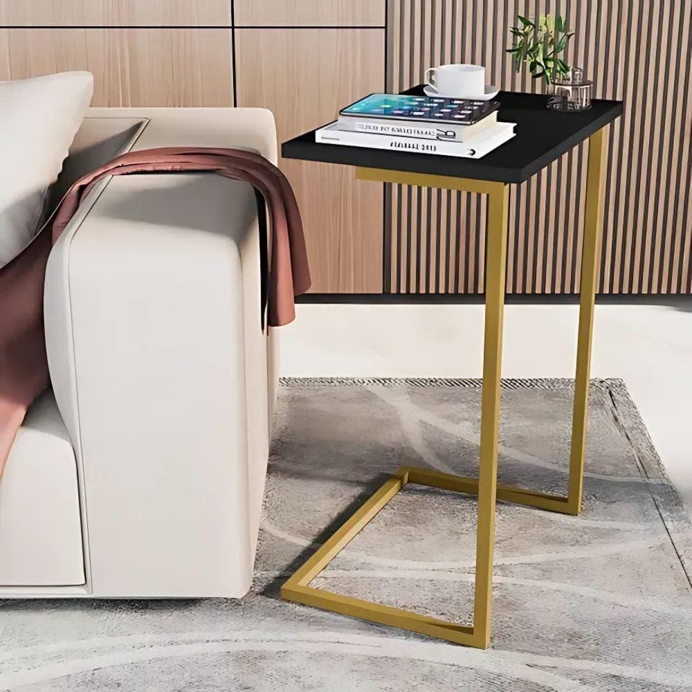 Mesa Lateral Sofá Cama Apoio Centro Canto Preto E Dourado