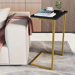 Mesa Lateral Sofá Cama Apoio Centro Canto Preto E Dourado