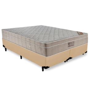 Cama Box King Bipartido Sintético + Colchão Ortobom Airtech Molas Ensacadas 193x203x65 Bege