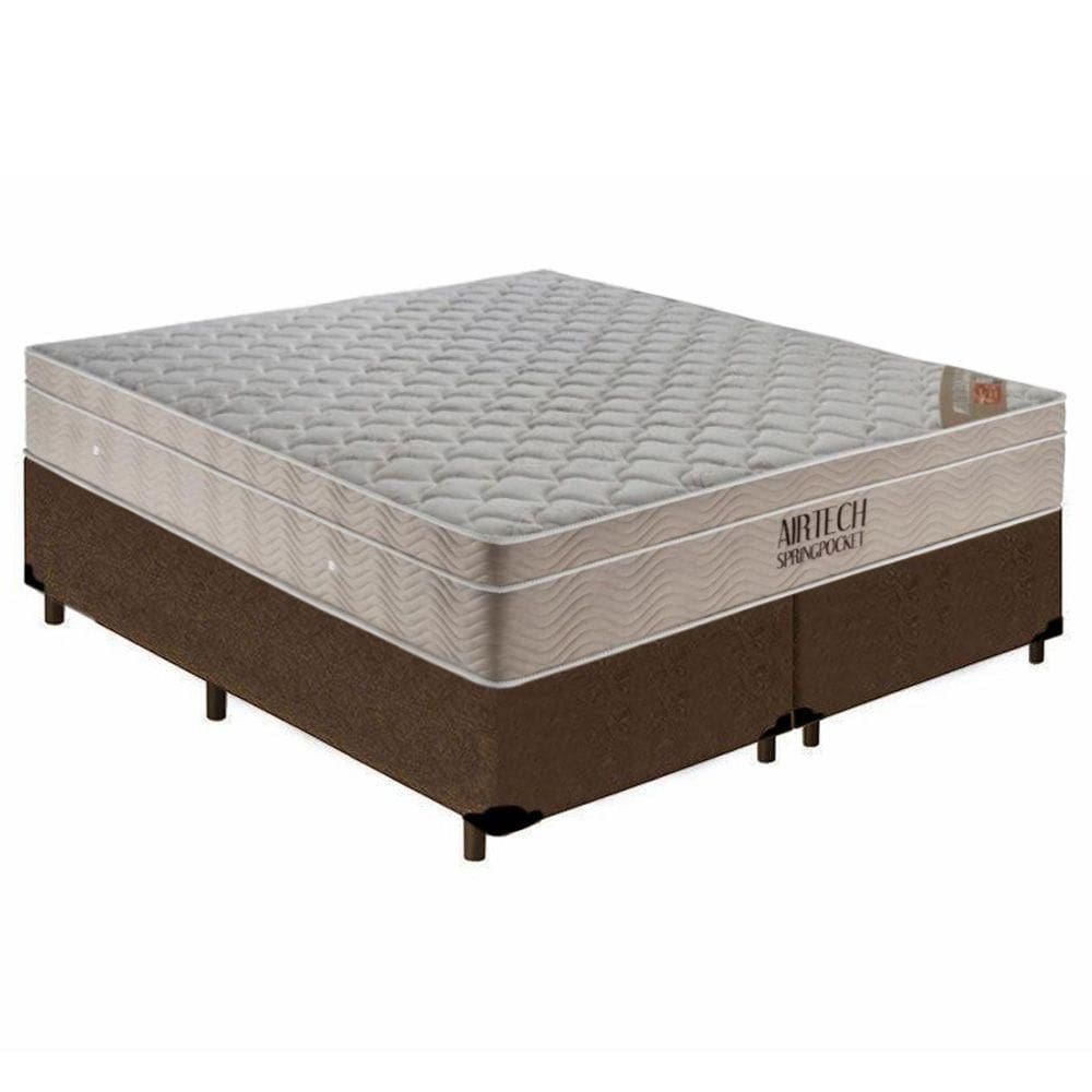 Cama Box King Bipartido Suede + Colchão Ortobom Airtech Molas Ensacadas 193x203x65 Marrom