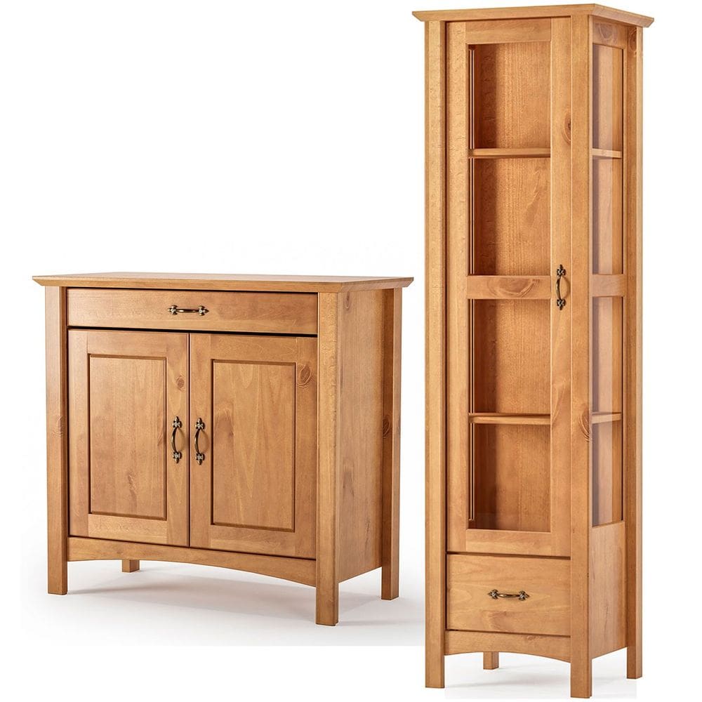 Buffet Aparador 2 Portas 93 cm e Cristaleira 1 Porta Madeira Maciça Bella