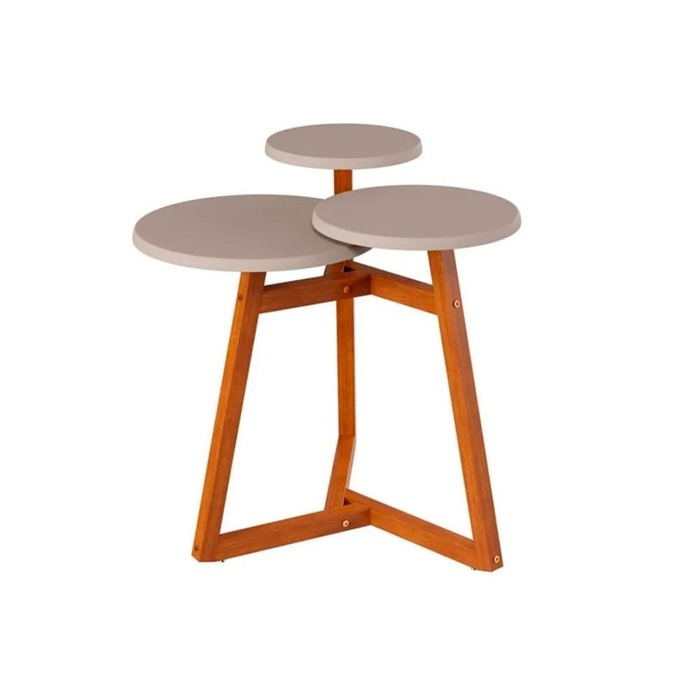 Mesa Lateral Redonda 3 Tampos Classic Off White e Nature