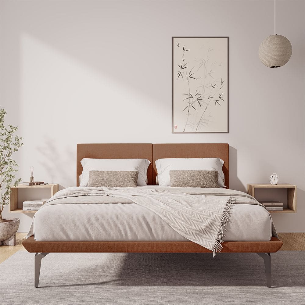 Estrutura para Cama Japonesa Toquio Queen com Cabeceira Almofada Linho Telha