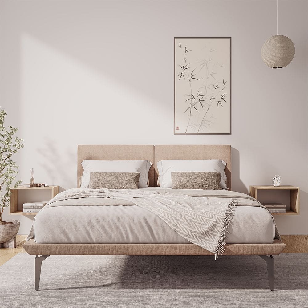 Estrutura para Cama Japonesa Toquio King com Cabeceira Almofada Linho Bege