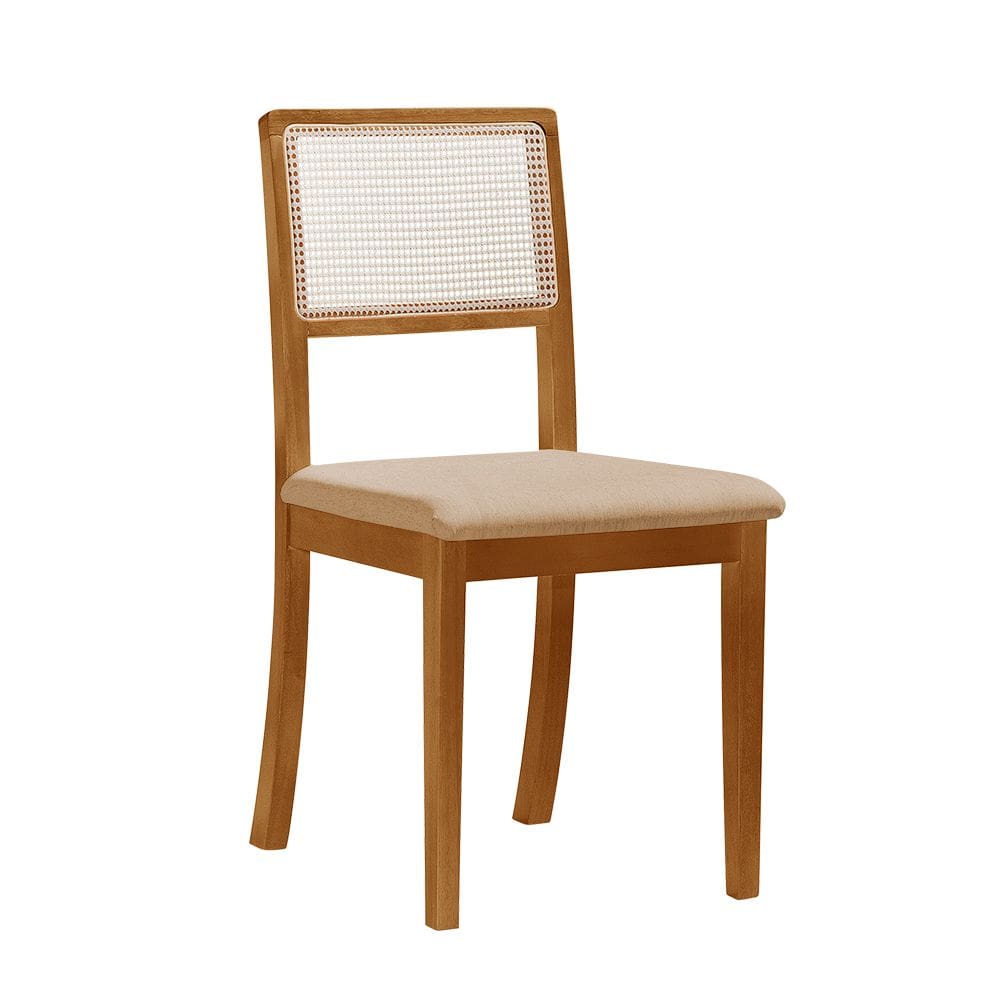 Cadeira de Jantar Luxo Estofada Linho Rubi Madeira